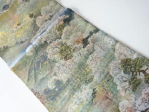 リサイクル　吉野山の桜・龍田川の楓模様織り出し丸帯